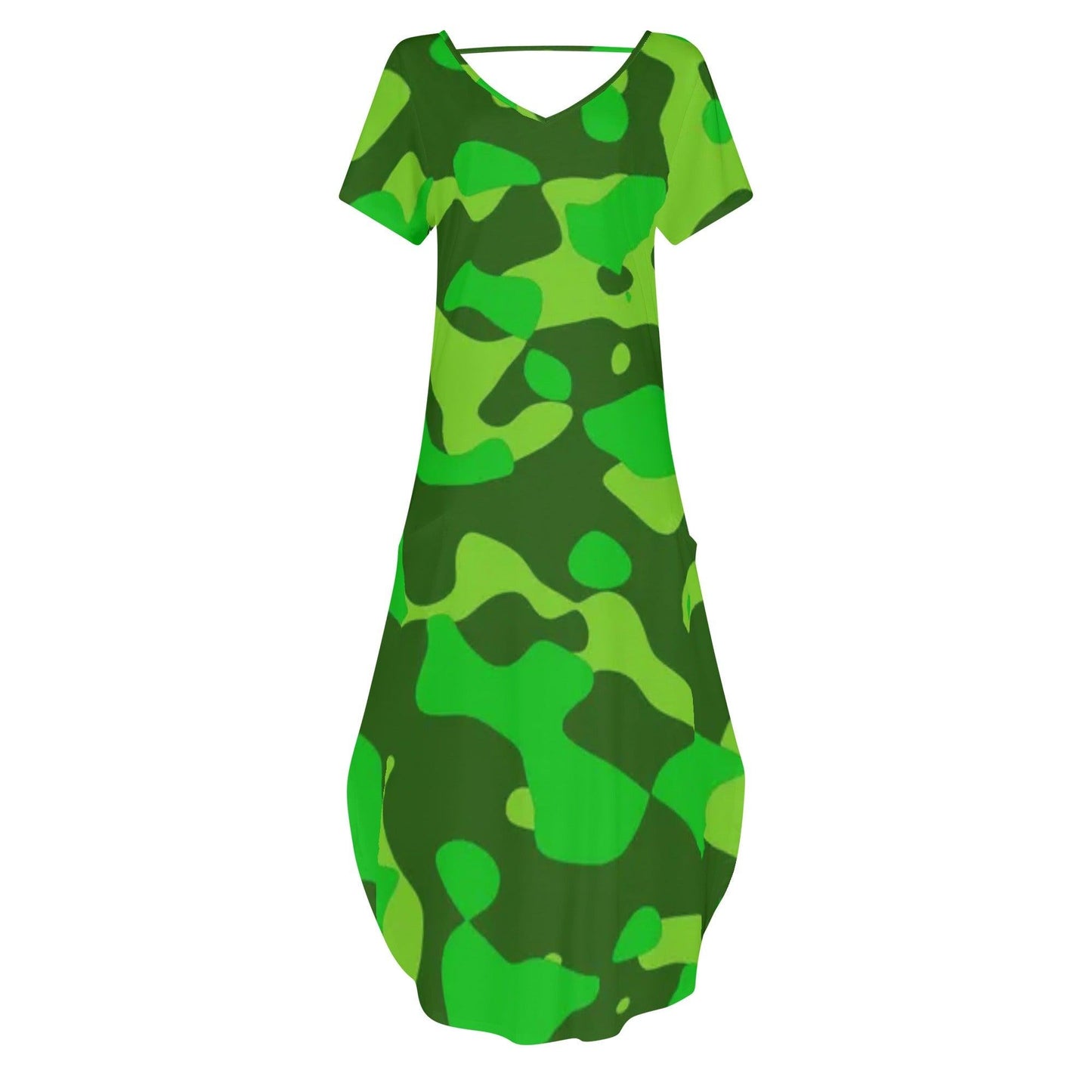 Lime Green Camouflage kurzärmliges drapiertes Kleid drapiertes Kleid 63.99 Camouflage, drapiert, Green, kleid, kurzärmlig, Lime JLR Design