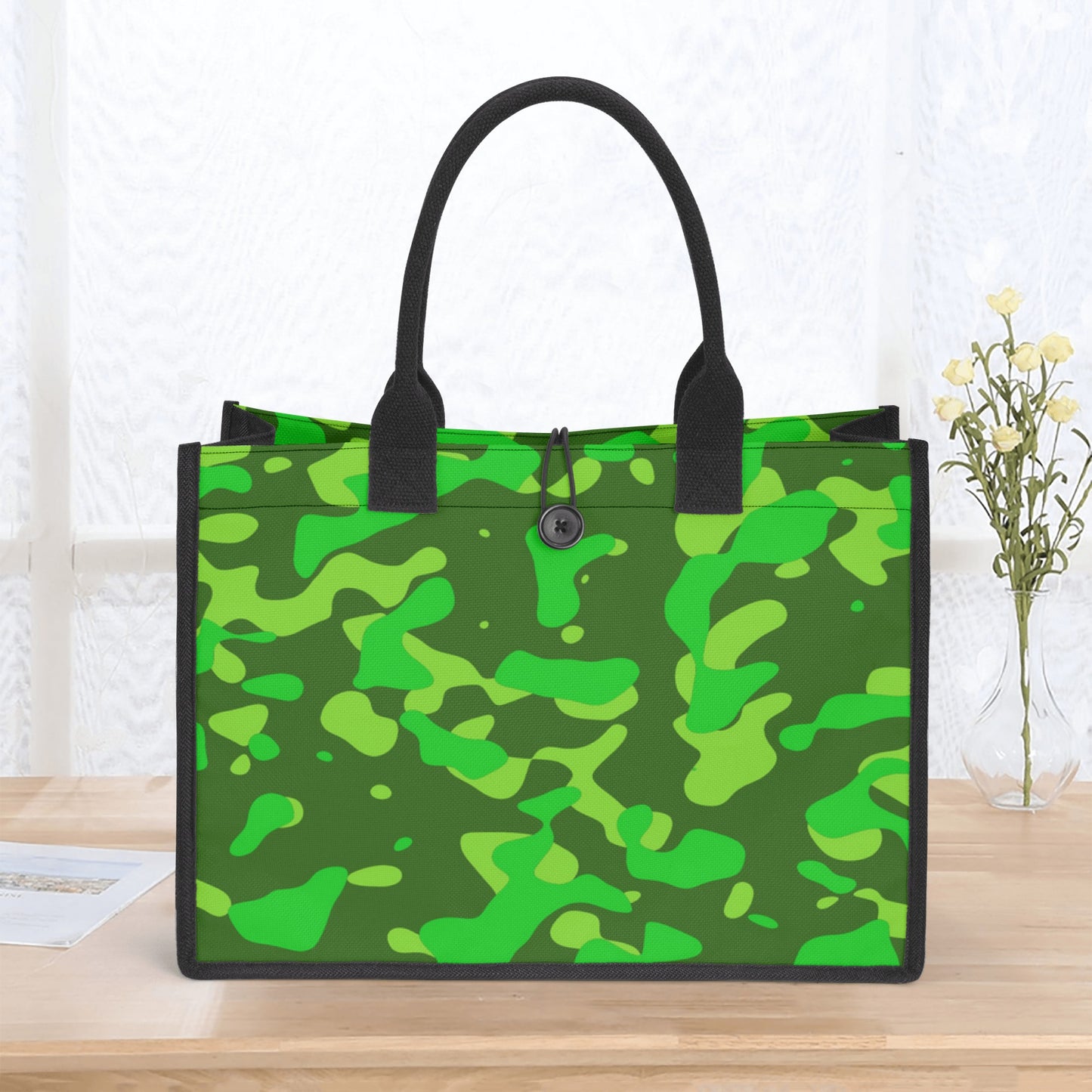 Lime Green Camouflage Premium Canvas Shopper Tasche Einkaufstasche JLR Design