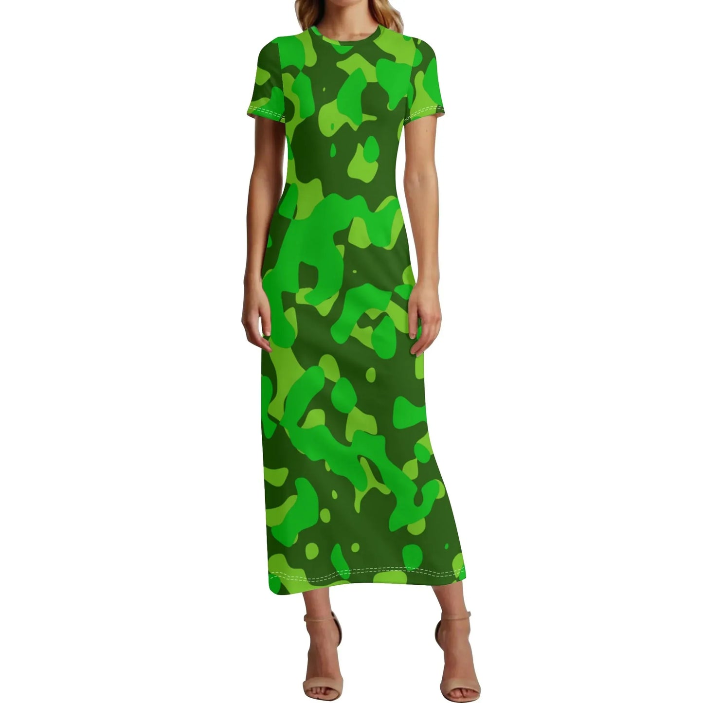lime-green-camouflage-short-sleeve-long-dress-long-dress-jlr-design-10695 - JLR Design