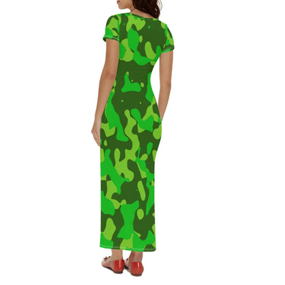 lime-green-camouflage-short-sleeve-long-dress-long-dress-jlr-design-15093 - JLR Design