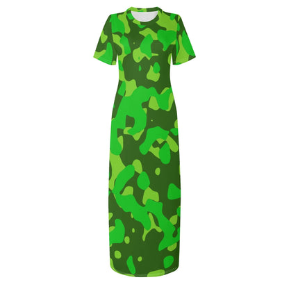 lime-green-camouflage-short-sleeve-long-dress-long-dress-jlr-design-34814 - JLR Design