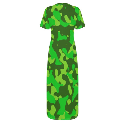 lime-green-camouflage-short-sleeve-long-dress-long-dress-jlr-design-47106 - JLR Design