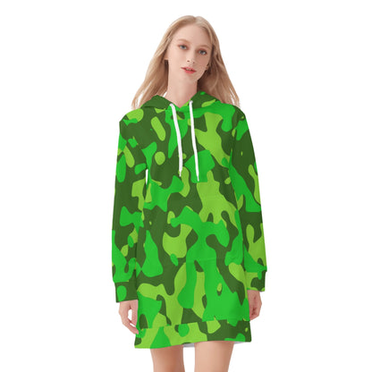 Lime Green Camouflage Velvet Hoodie Dress Hoodiekleid JLR Design