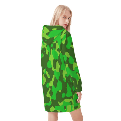 Lime Green Camouflage Velvet Hoodie Dress Hoodiekleid JLR Design