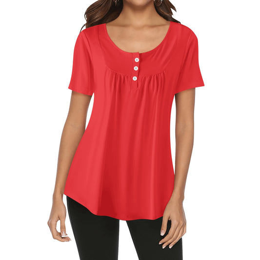 Lockere Bluse mit U-Ausschnitt und kurzen Ärmeln für Damen - Alizarinrot Bluse JLR Design