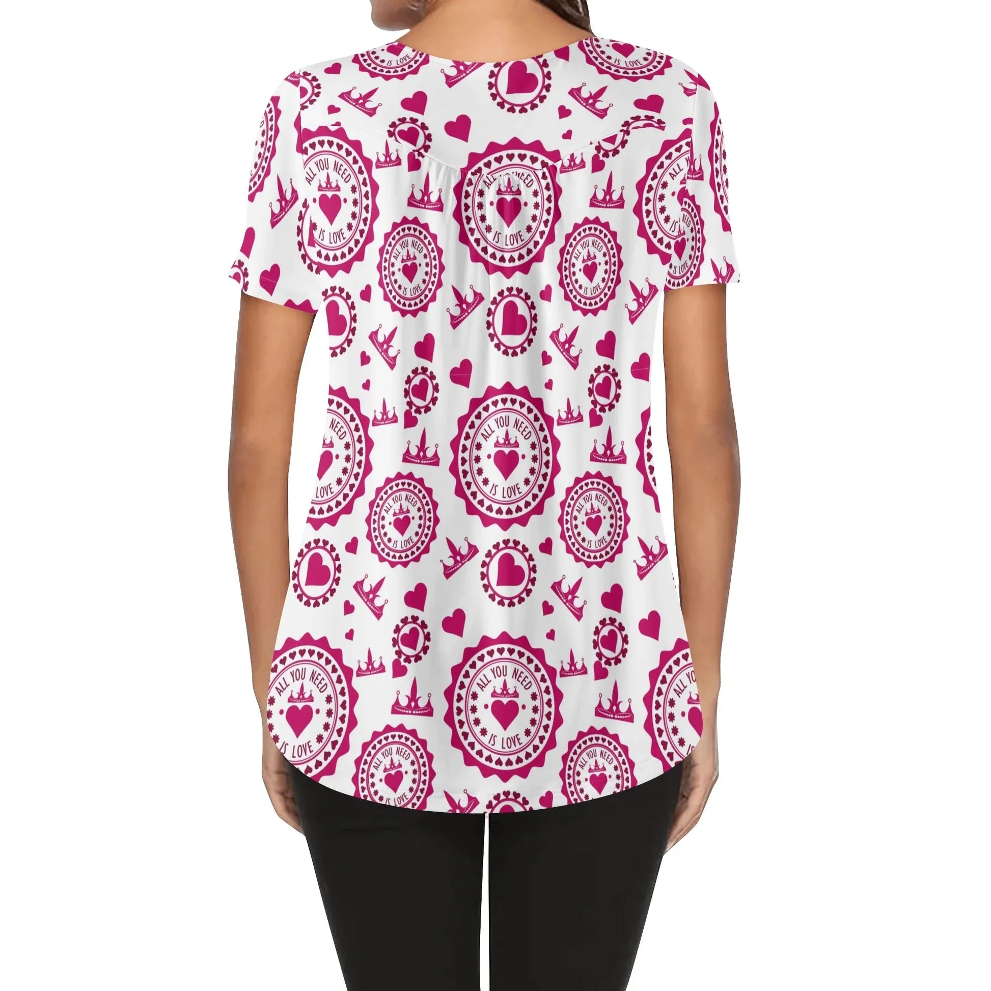lockere-bluse-mit-u-ausschnitt-und-kurzen-armeln-fur-damen-all-you-need-is-love-bluse-jlr-design-67145 - JLR Design