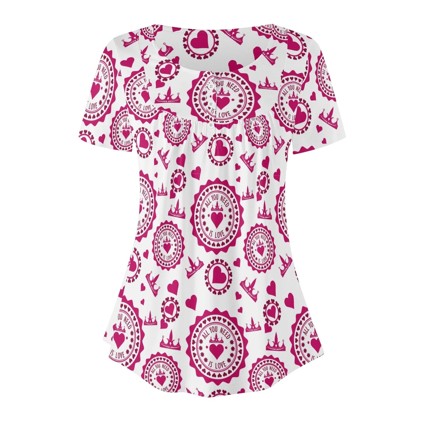 lockere-bluse-mit-u-ausschnitt-und-kurzen-armeln-fur-damen-all-you-need-is-love-bluse-jlr-design-92725 - JLR Design