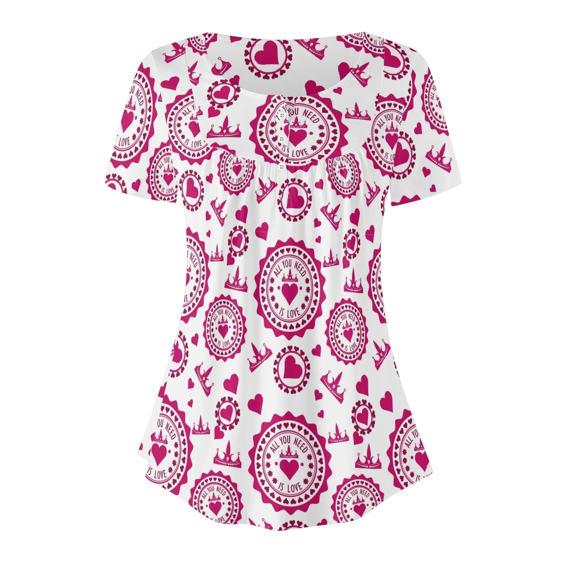 lockere-bluse-mit-u-ausschnitt-und-kurzen-armeln-fur-damen-all-you-need-is-love-bluse-jlr-design-92725 - JLR Design