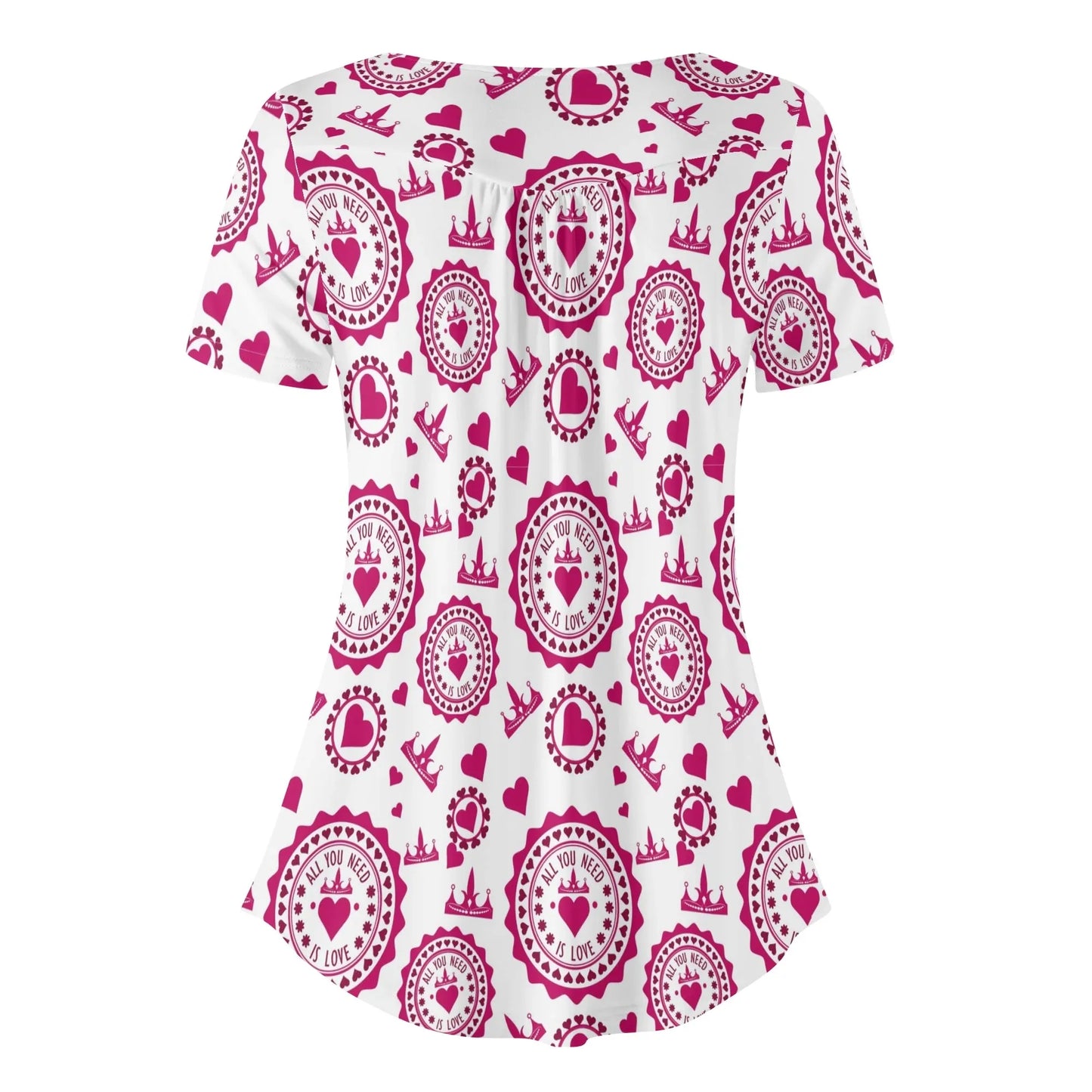 lockere-bluse-mit-u-ausschnitt-und-kurzen-armeln-fur-damen-all-you-need-is-love-bluse-jlr-design-95958 - JLR Design