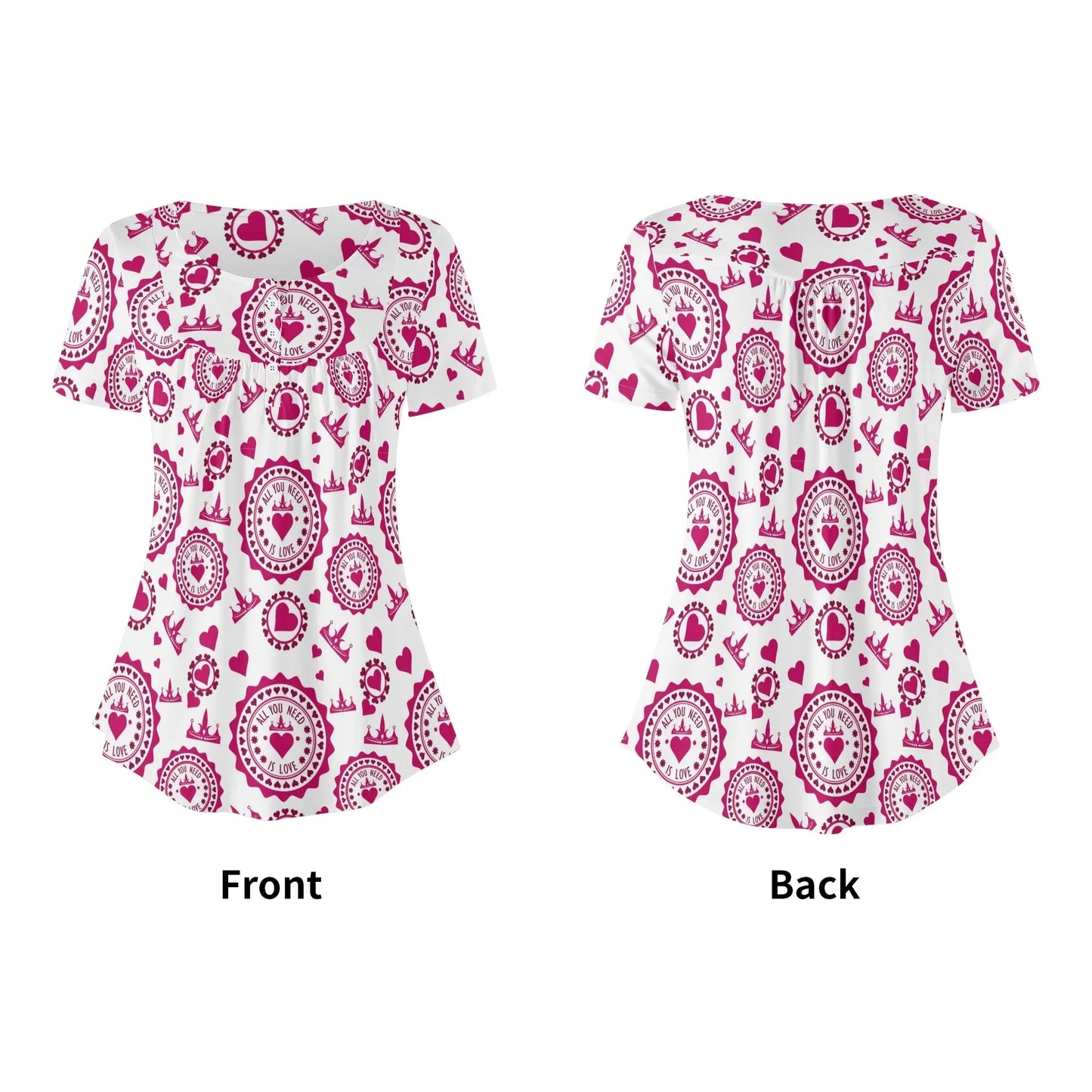 lockere-bluse-mit-u-ausschnitt-und-kurzen-armeln-fur-damen-all-you-need-is-love-bluse-jlr-design-67823 - JLR Design