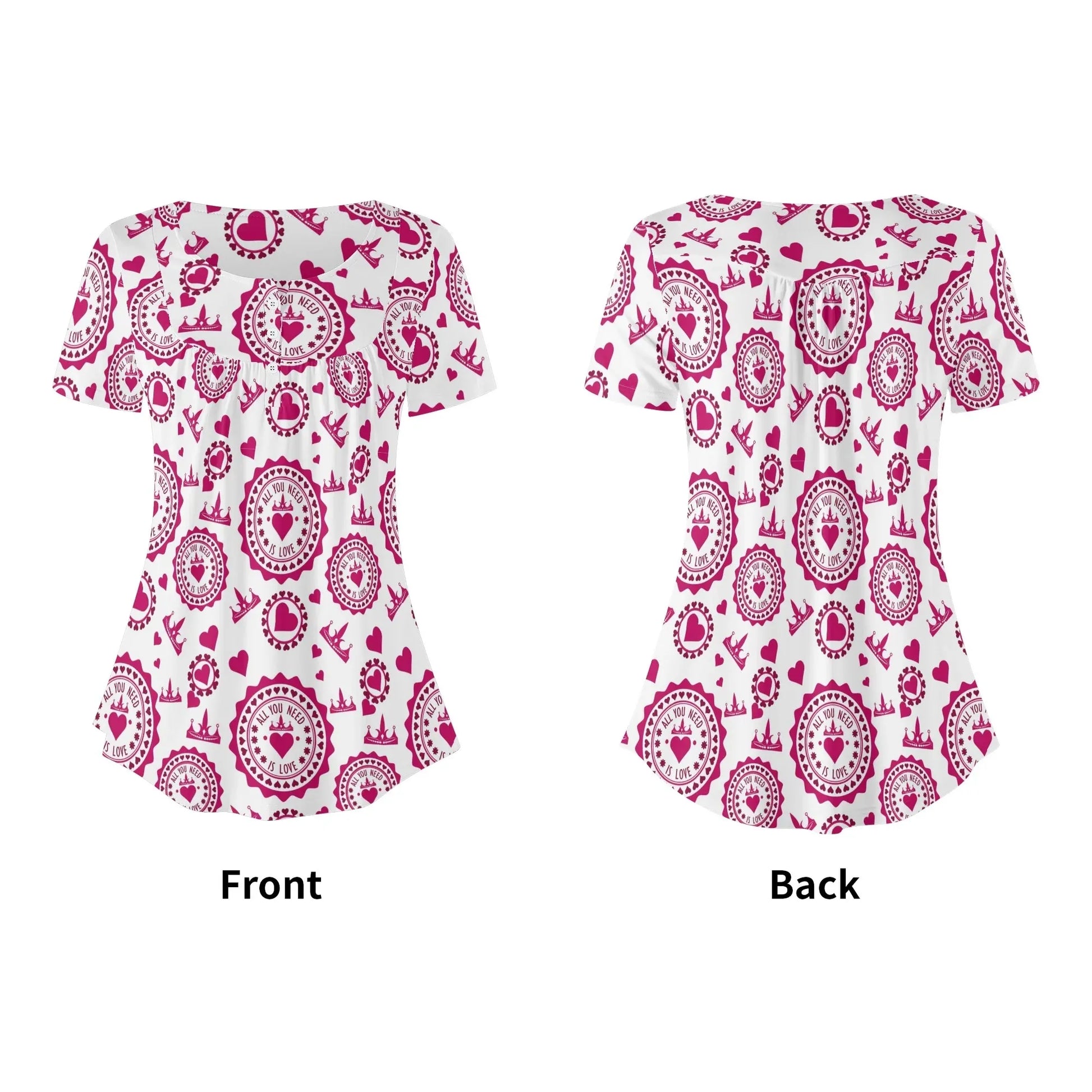 lockere-bluse-mit-u-ausschnitt-und-kurzen-armeln-fur-damen-all-you-need-is-love-bluse-jlr-design-67823 - JLR Design