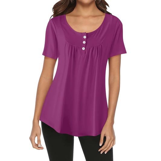 Lockere Bluse mit U-Ausschnitt und kurzen Ärmeln für Damen - Aubergine Bluse JLR Design