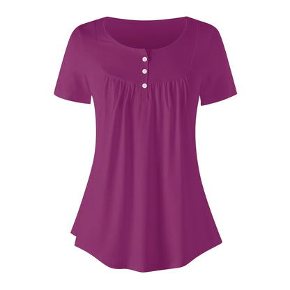 lockere-bluse-mit-u-ausschnitt-und-kurzen-armeln-fur-damen-aubergine-bluse-jlr-design-65103 - JLR Design