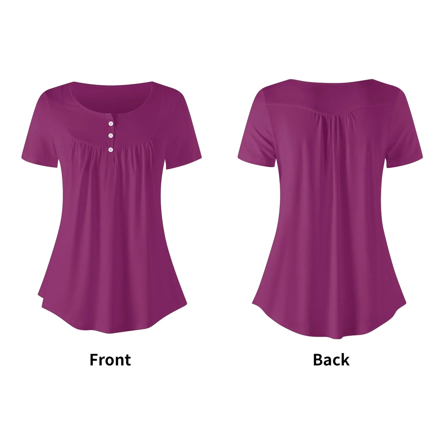 lockere-bluse-mit-u-ausschnitt-und-kurzen-armeln-fur-damen-aubergine-bluse-jlr-design-37751 - JLR Design