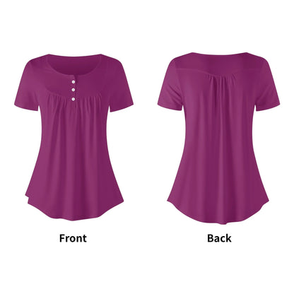 lockere-bluse-mit-u-ausschnitt-und-kurzen-armeln-fur-damen-aubergine-bluse-jlr-design-37751 - JLR Design