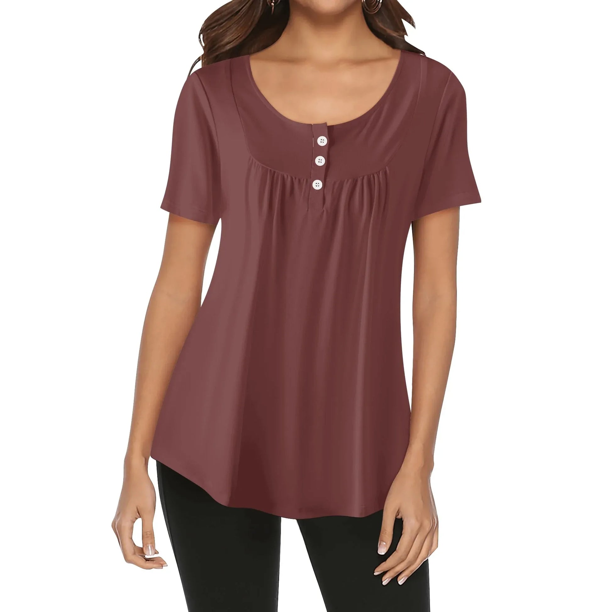 lockere-bluse-mit-u-ausschnitt-und-kurzen-armeln-fur-damen-auburn-bluse-jlr-design-62366 - JLR Design