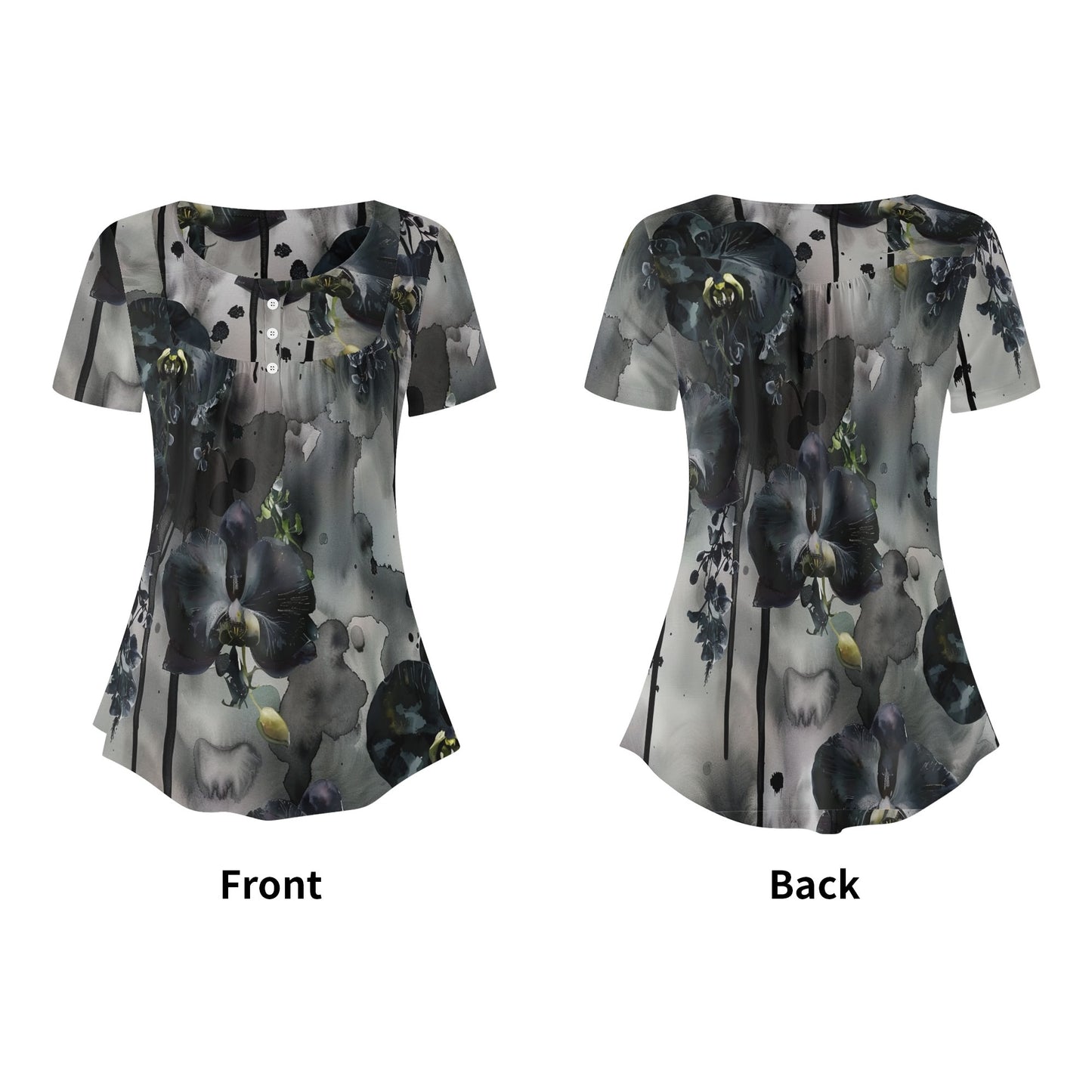 Lockere Bluse mit U-Ausschnitt und kurzen Ärmeln für Damen - Black Orchid Bluse JLR Design