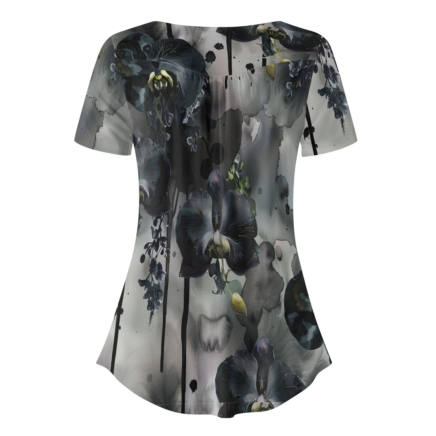Lockere Bluse mit U-Ausschnitt und kurzen Ärmeln für Damen - Black Orchid Bluse JLR Design