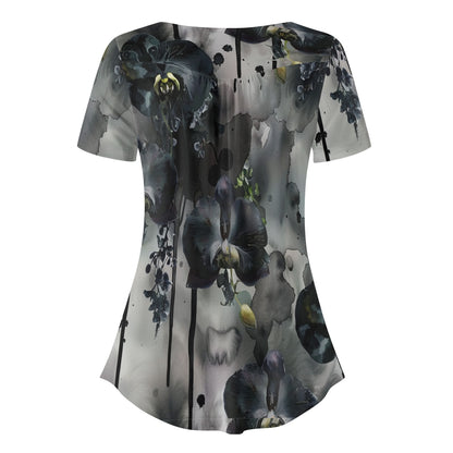 Lockere Bluse mit U-Ausschnitt und kurzen Ärmeln für Damen - Black Orchid Bluse JLR Design