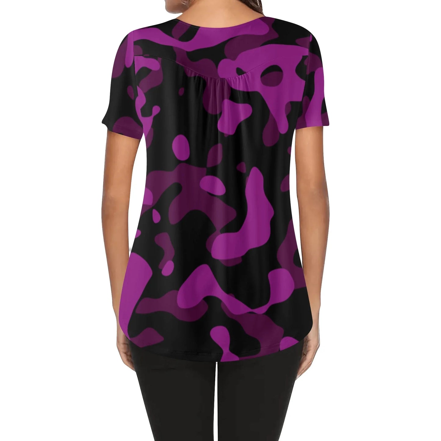lockere-bluse-mit-u-ausschnitt-und-kurzen-armeln-fur-damen-black-pink-camouflage-bluse-jlr-design-91931 - JLR Design