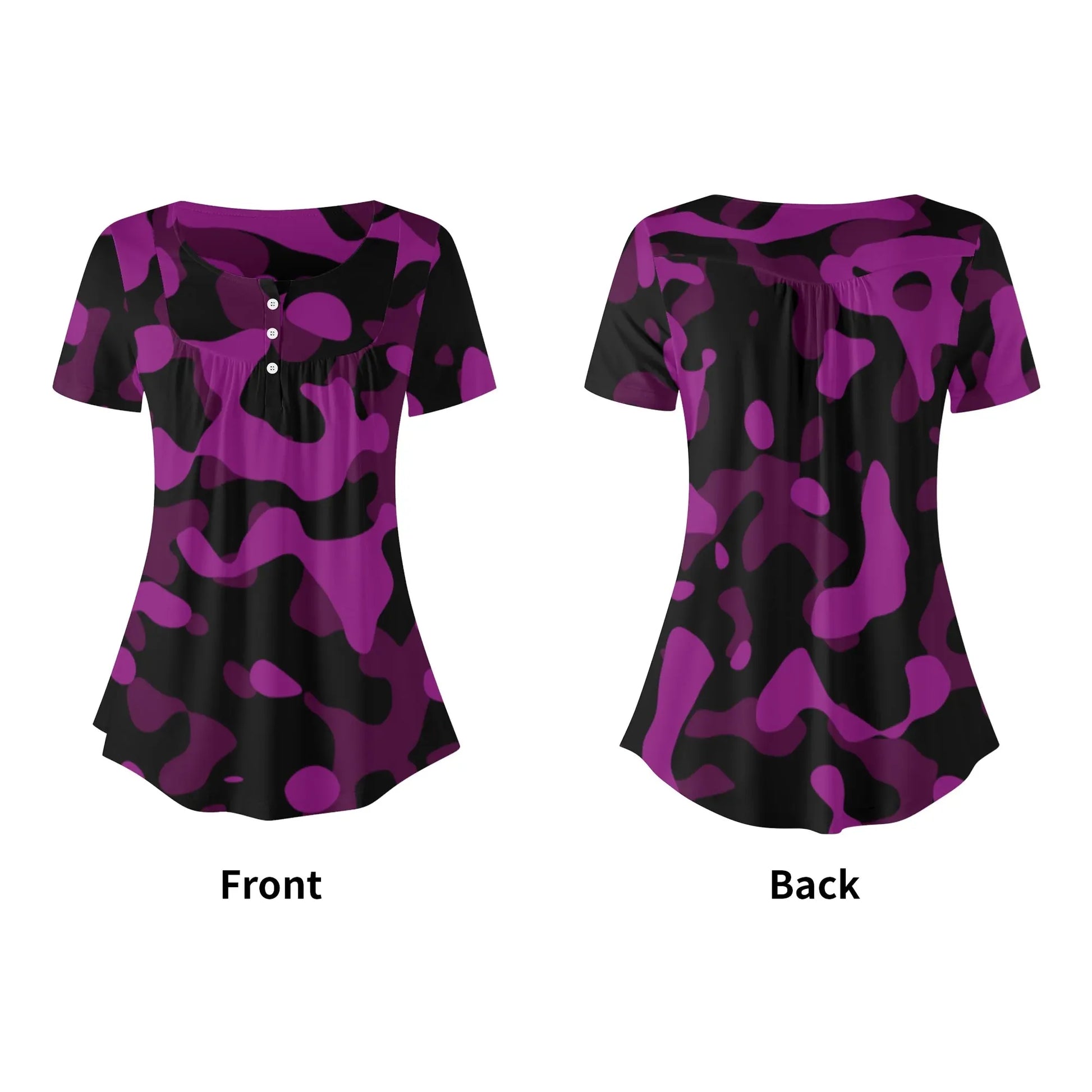 lockere-bluse-mit-u-ausschnitt-und-kurzen-armeln-fur-damen-black-pink-camouflage-bluse-jlr-design-17508 - JLR Design