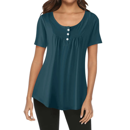 lockere-bluse-mit-u-ausschnitt-und-kurzen-armeln-fur-damen-blauwal-bluse-jlr-design-60762 - JLR Design