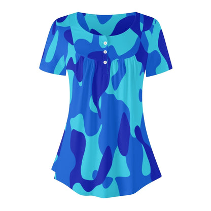 lockere-bluse-mit-u-ausschnitt-und-kurzen-armeln-fur-damen-blue-camouflage-bluse-jlr-design-32408 - JLR Design