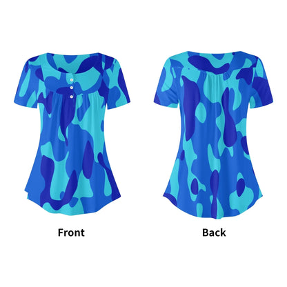 lockere-bluse-mit-u-ausschnitt-und-kurzen-armeln-fur-damen-blue-camouflage-bluse-jlr-design-80293 - JLR Design