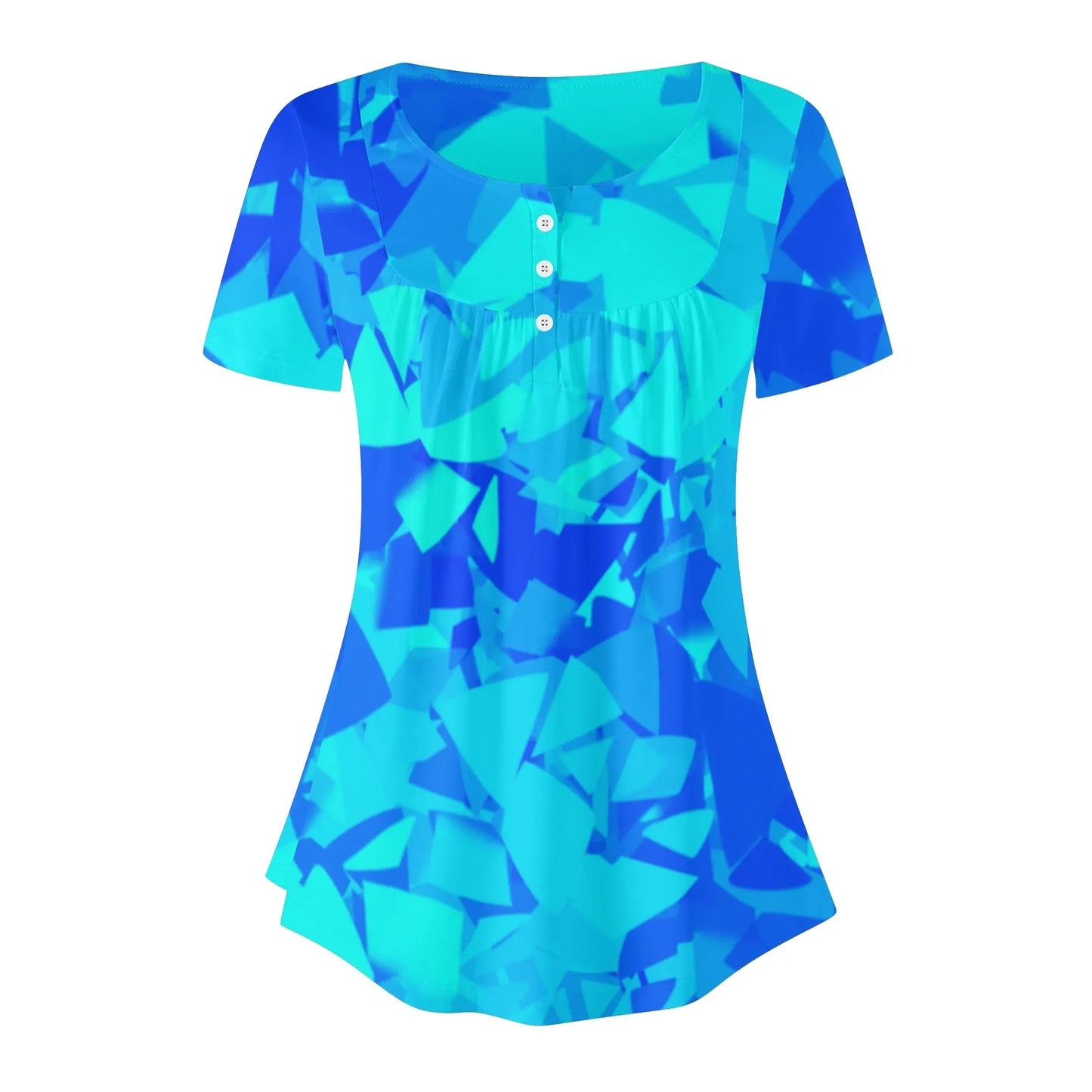 lockere-bluse-mit-u-ausschnitt-und-kurzen-armeln-fur-damen-blue-crystal-bluse-jlr-design-13988 - JLR Design