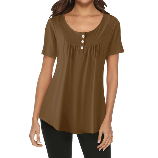 lockere-bluse-mit-u-ausschnitt-und-kurzen-armeln-fur-damen-braun-bluse-jlr-design-74163 - JLR Design