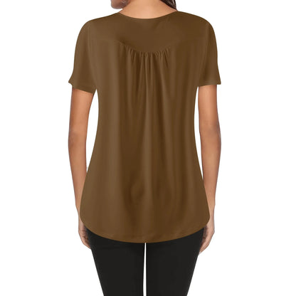 lockere-bluse-mit-u-ausschnitt-und-kurzen-armeln-fur-damen-braun-bluse-jlr-design-54225 - JLR Design