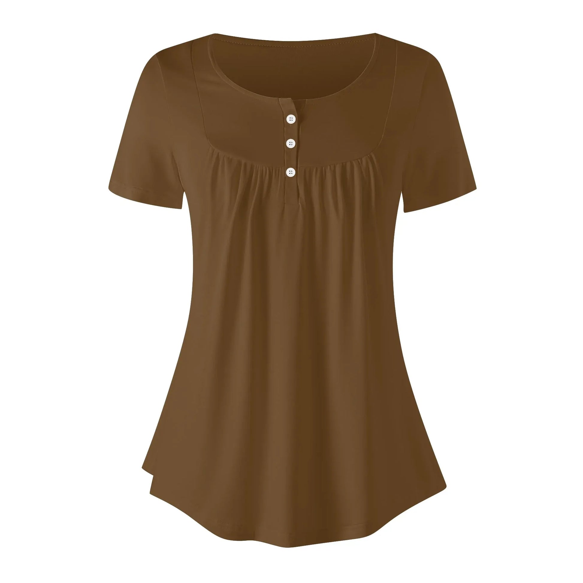 lockere-bluse-mit-u-ausschnitt-und-kurzen-armeln-fur-damen-braun-bluse-jlr-design-96211 - JLR Design