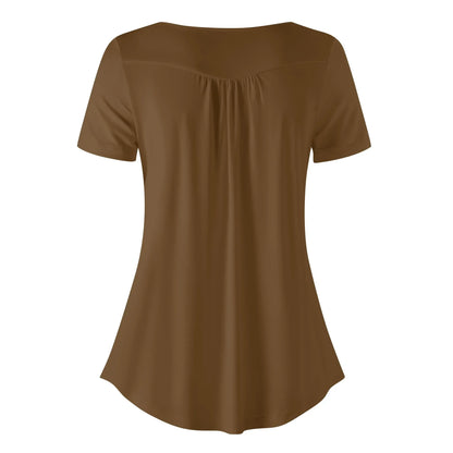 lockere-bluse-mit-u-ausschnitt-und-kurzen-armeln-fur-damen-braun-bluse-jlr-design-32255 - JLR Design
