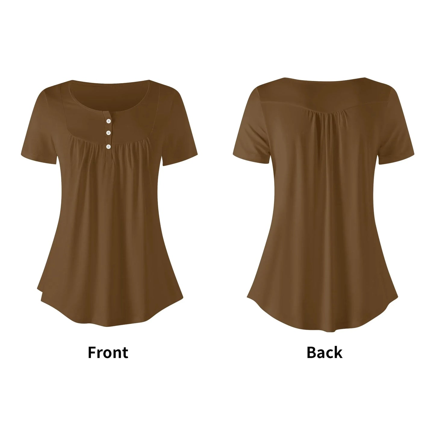 lockere-bluse-mit-u-ausschnitt-und-kurzen-armeln-fur-damen-braun-bluse-jlr-design-29258 - JLR Design