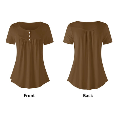 lockere-bluse-mit-u-ausschnitt-und-kurzen-armeln-fur-damen-braun-bluse-jlr-design-29258 - JLR Design