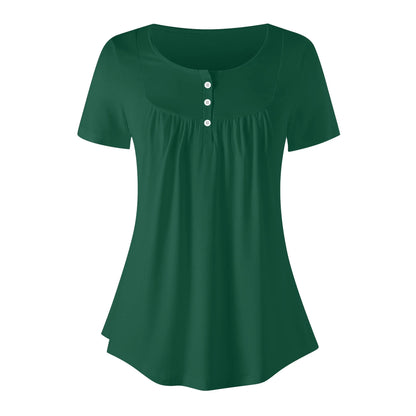 lockere-bluse-mit-u-ausschnitt-und-kurzen-armeln-fur-damen-british-racing-green-bluse-jlr-design-56326 - JLR Design