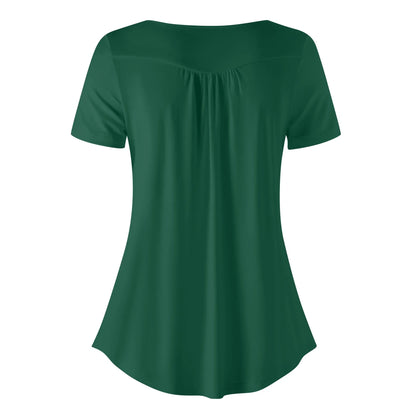 lockere-bluse-mit-u-ausschnitt-und-kurzen-armeln-fur-damen-british-racing-green-bluse-jlr-design-43937 - JLR Design