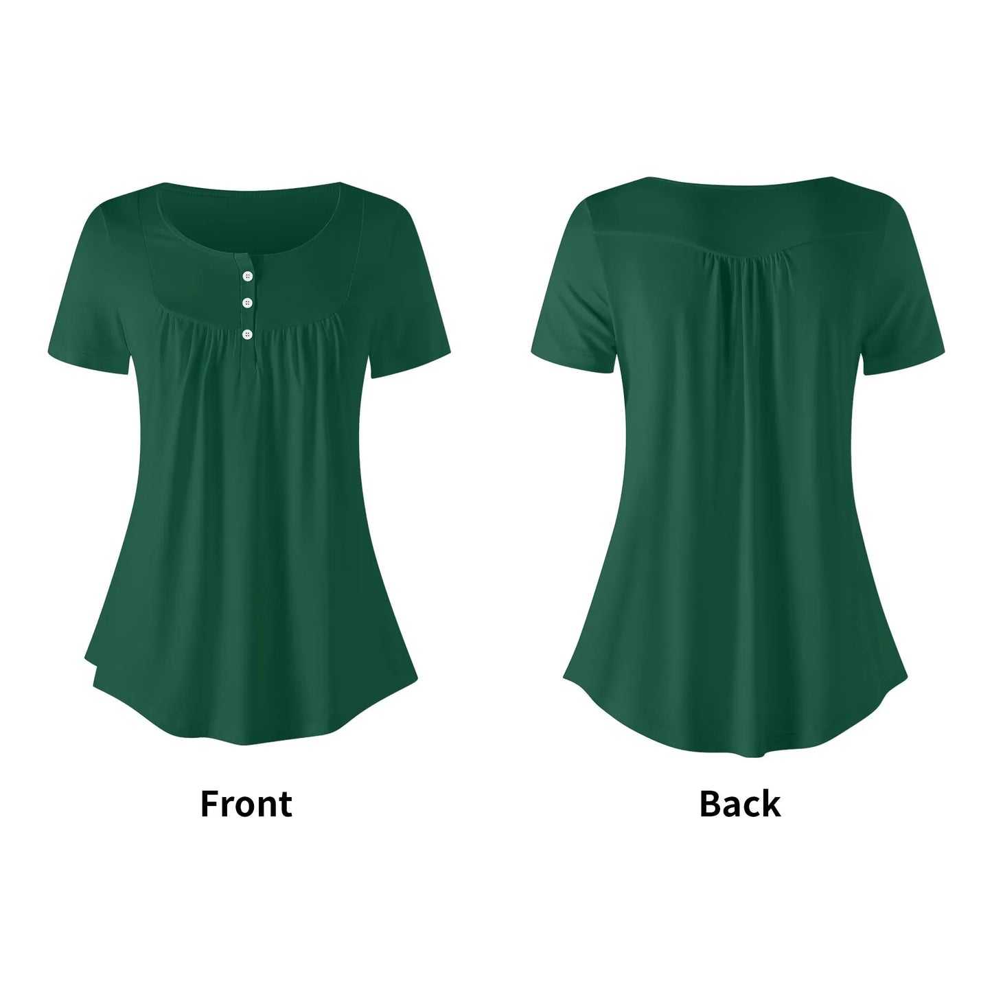 lockere-bluse-mit-u-ausschnitt-und-kurzen-armeln-fur-damen-british-racing-green-bluse-jlr-design-62471 - JLR Design