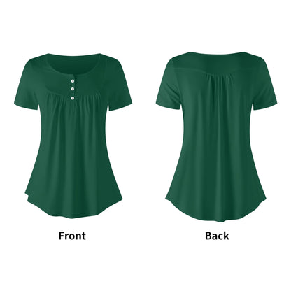 lockere-bluse-mit-u-ausschnitt-und-kurzen-armeln-fur-damen-british-racing-green-bluse-jlr-design-62471 - JLR Design