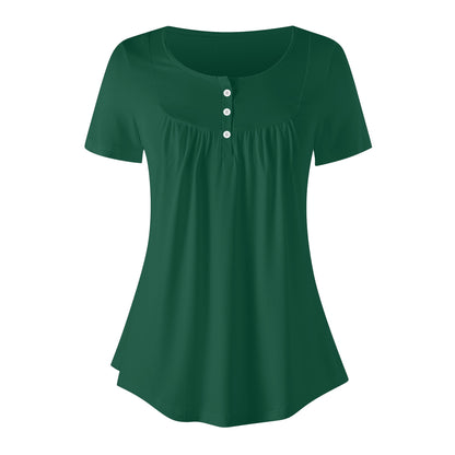 Lockere Bluse mit U-Ausschnitt und kurzen Ärmeln für Damen - British Racing Green Bluse JLR Design