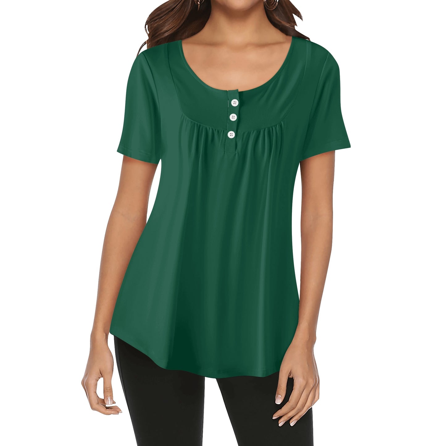 Lockere Bluse mit U-Ausschnitt und kurzen Ärmeln für Damen - British Racing Green Bluse JLR Design