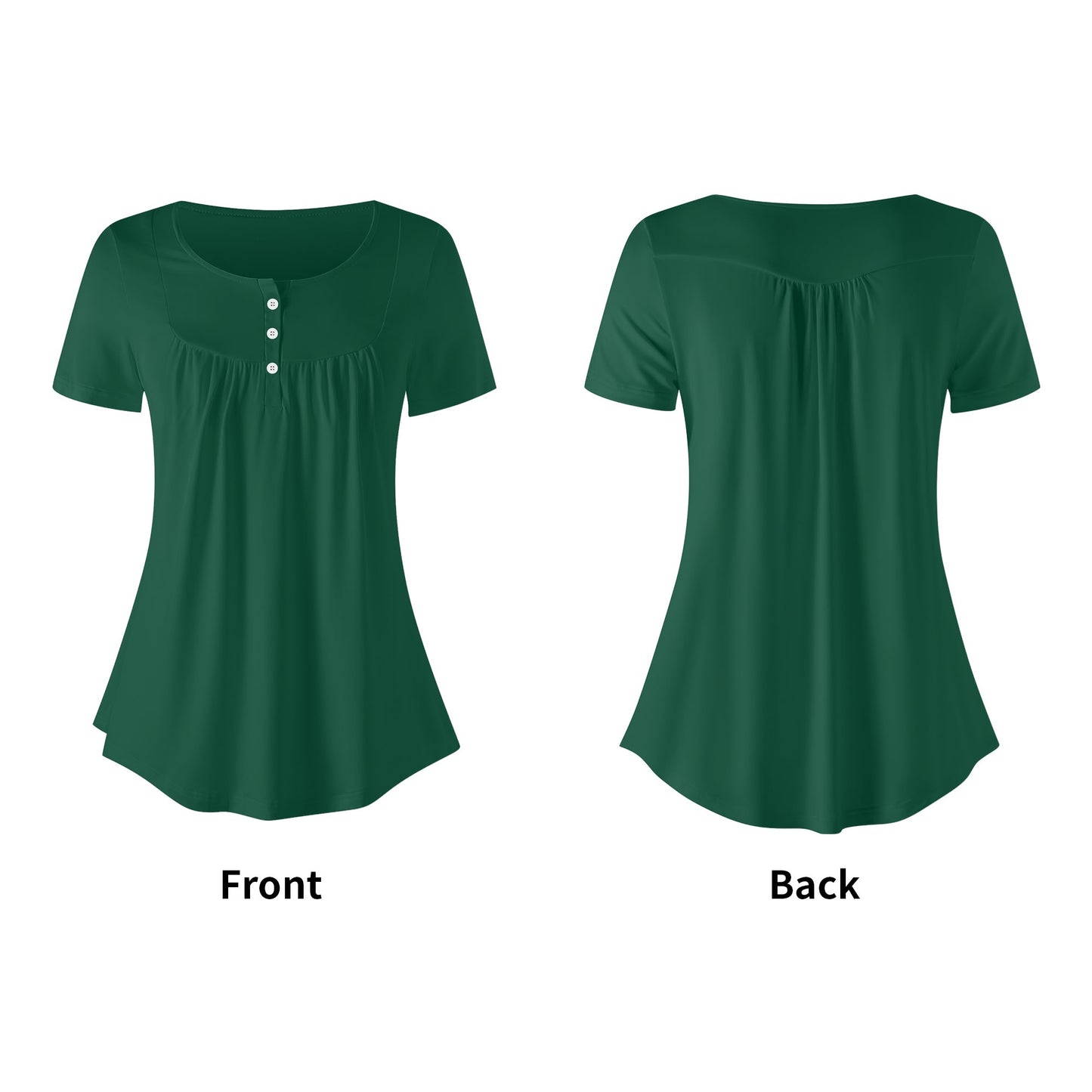 Lockere Bluse mit U-Ausschnitt und kurzen Ärmeln für Damen - British Racing Green Bluse JLR Design