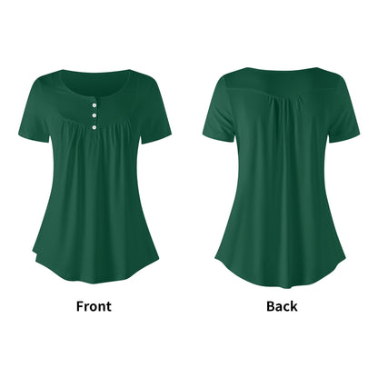 Lockere Bluse mit U-Ausschnitt und kurzen Ärmeln für Damen - British Racing Green Bluse JLR Design