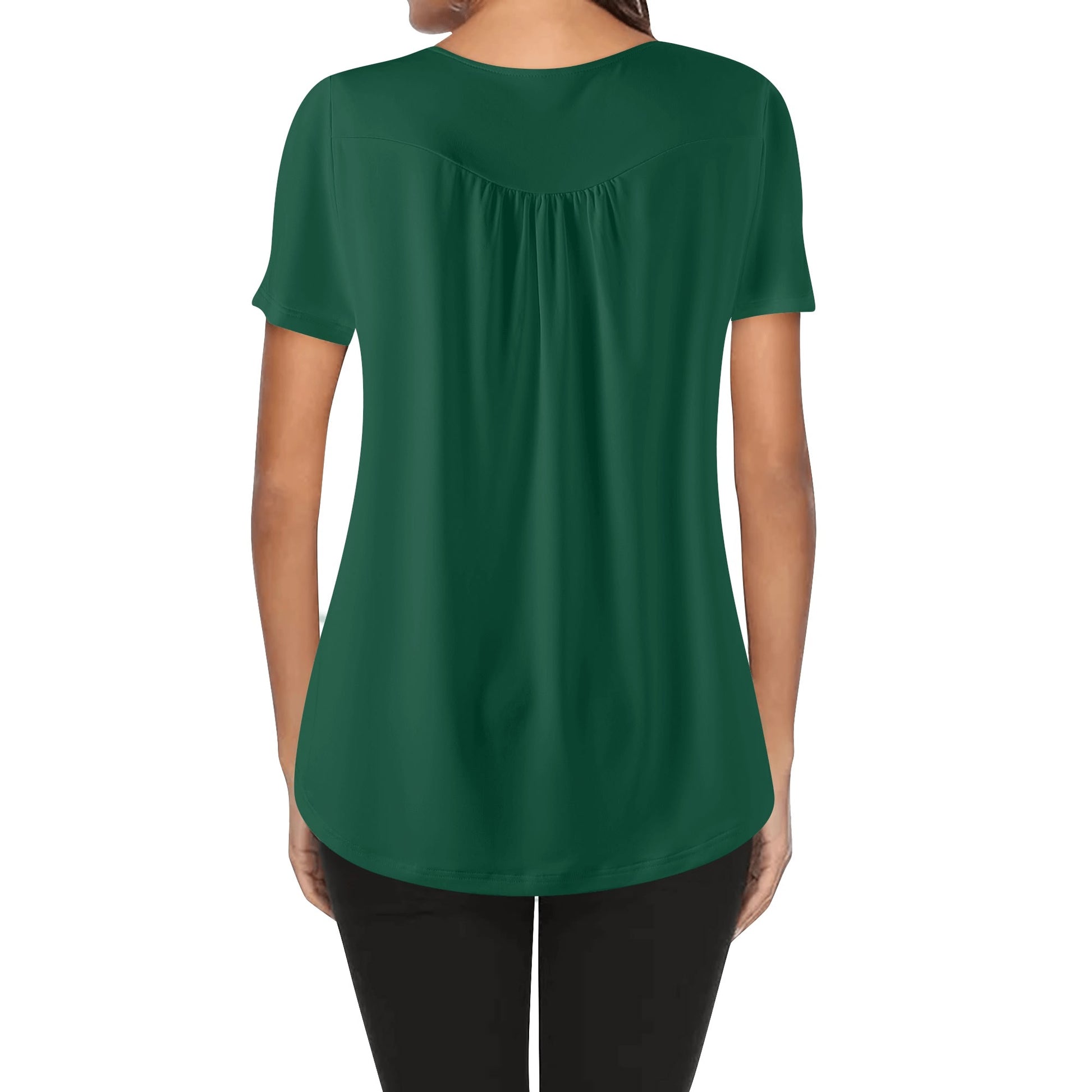 Lockere Bluse mit U-Ausschnitt und kurzen Ärmeln für Damen - British Racing Green Bluse JLR Design