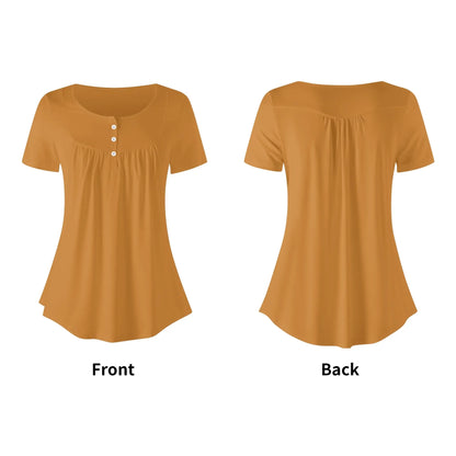 lockere-bluse-mit-u-ausschnitt-und-kurzen-armeln-fur-damen-bronze-bluse-jlr-design-59195 - JLR Design