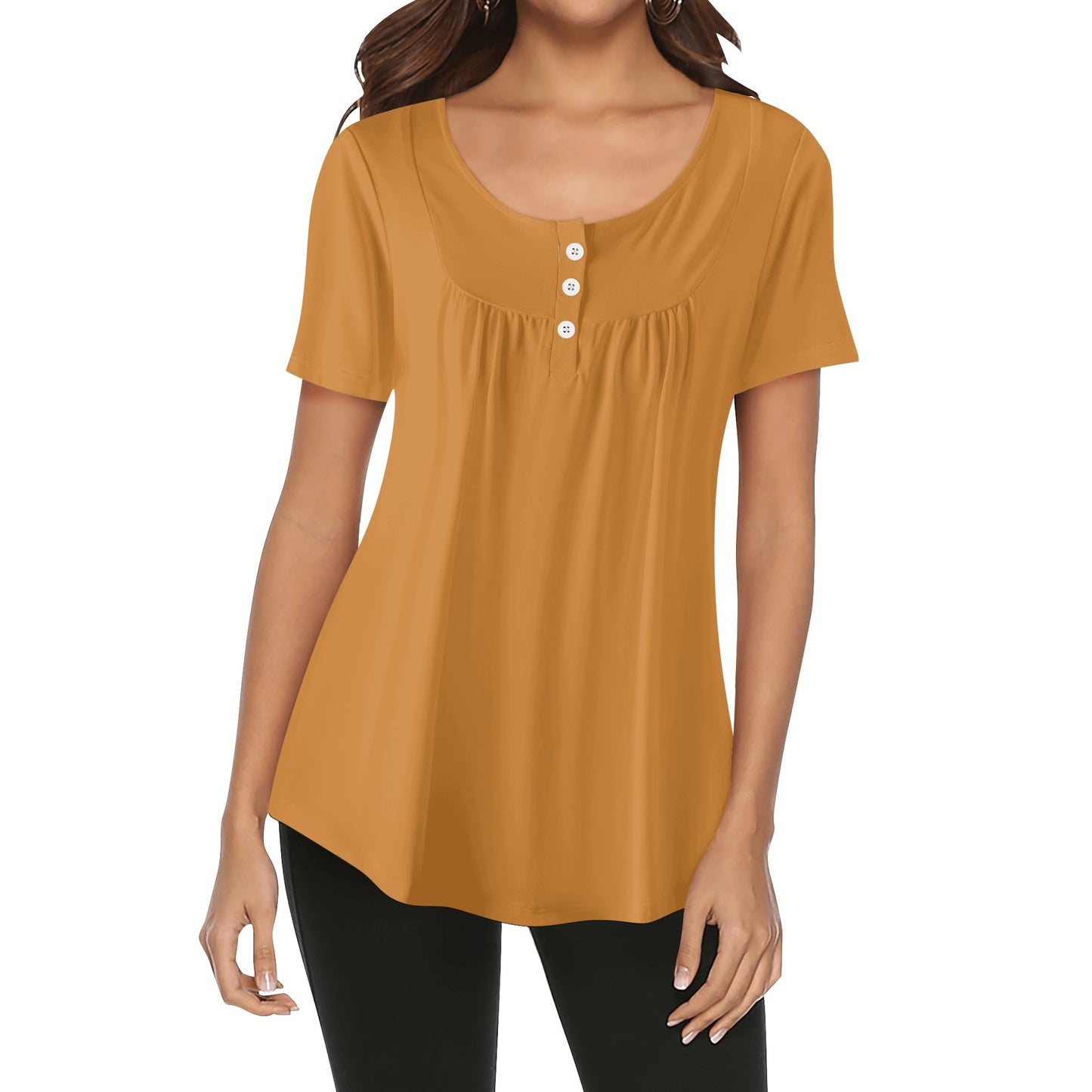 Lockere Bluse mit U-Ausschnitt und kurzen Ärmeln für Damen - Bronze Bluse JLR Design