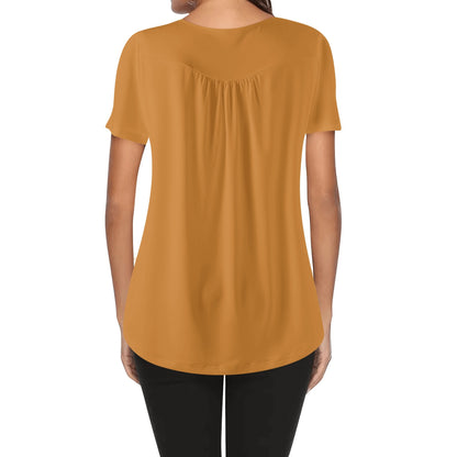 Lockere Bluse mit U-Ausschnitt und kurzen Ärmeln für Damen - Bronze Bluse JLR Design