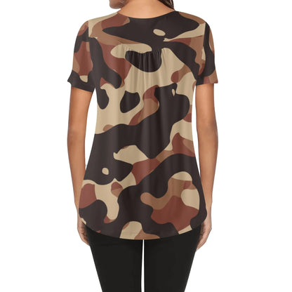 lockere-bluse-mit-u-ausschnitt-und-kurzen-armeln-fur-damen-brown-camouflage-bluse-jlr-design-87368 - JLR Design