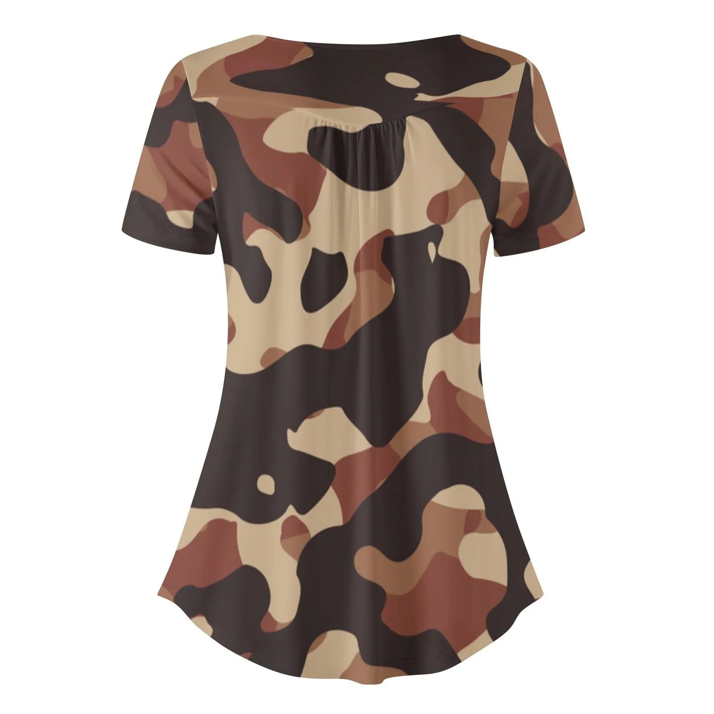 lockere-bluse-mit-u-ausschnitt-und-kurzen-armeln-fur-damen-brown-camouflage-bluse-jlr-design-16006 - JLR Design