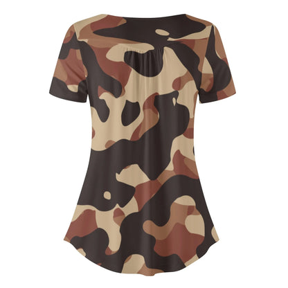 lockere-bluse-mit-u-ausschnitt-und-kurzen-armeln-fur-damen-brown-camouflage-bluse-jlr-design-16006 - JLR Design